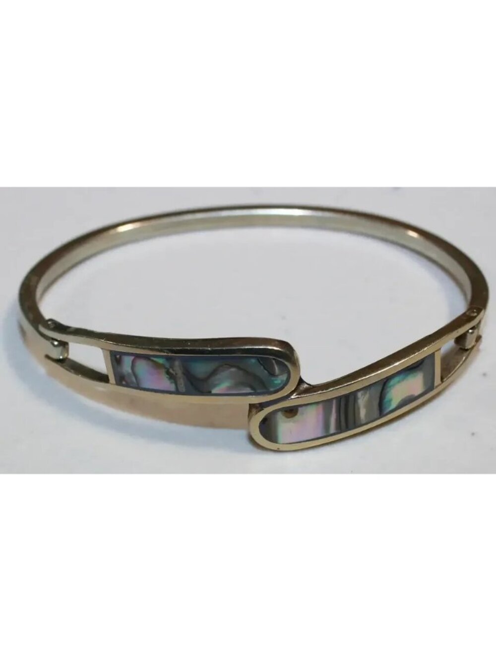 Vintage Taxco Mexico Sterling Silver Abalone Inlay Bypass